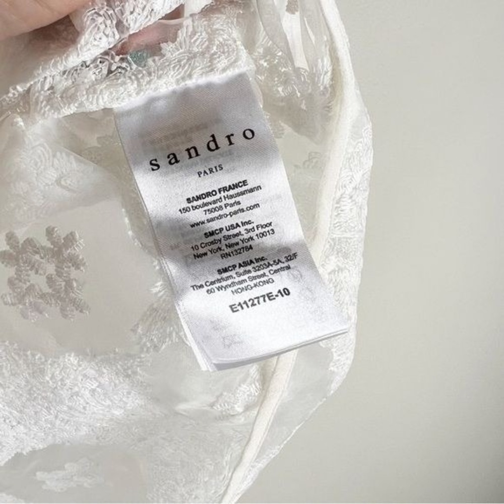 Sandro Floral Victoria Embroidered Lace Top White Floral Ruffle Sheer Sz 3 US L - Picture 6 of 8
